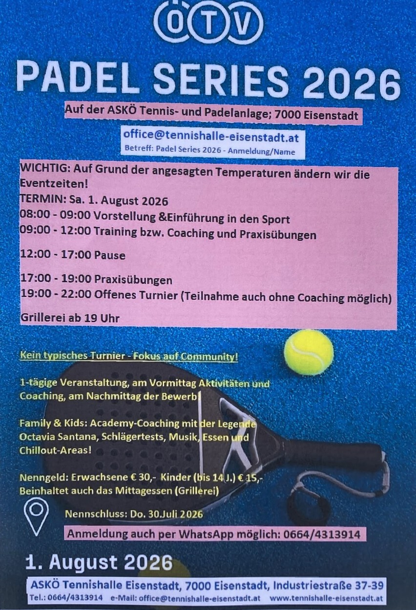 UPDATE: Angepasste Zeiten für die PADEL SERIES 2026