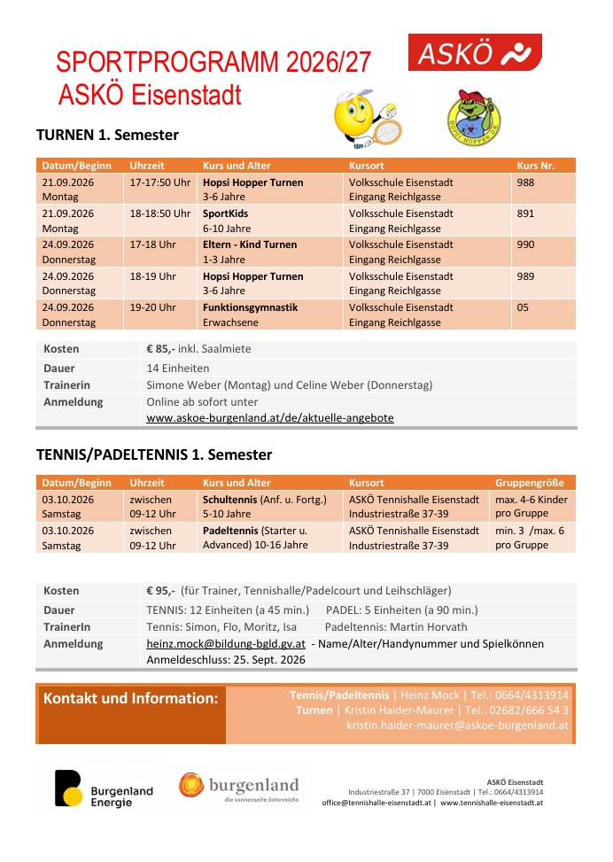 ASKÖ Sportprogramm 2026/27