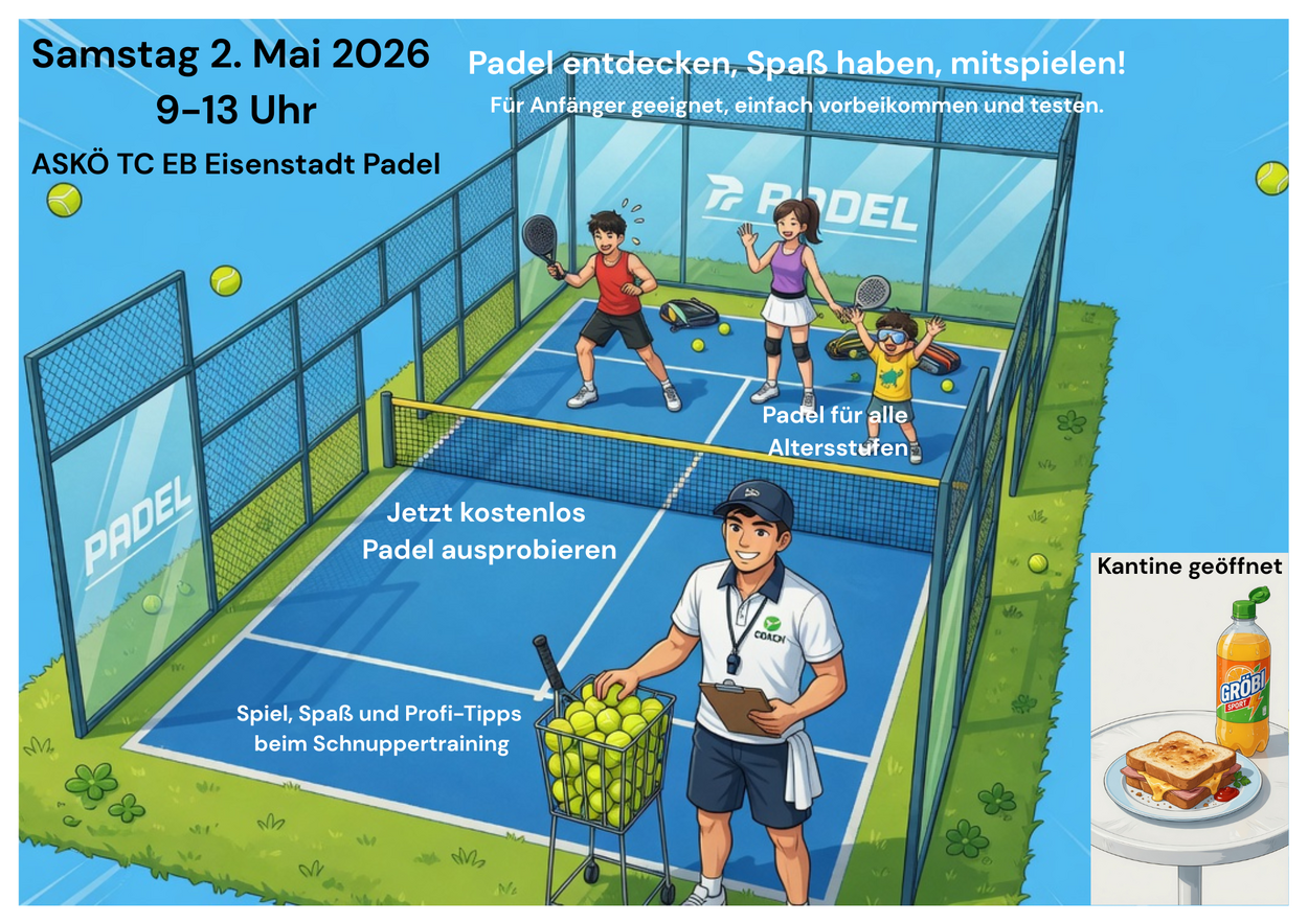 PADEL entdecken - kostenlos! Samstag 2. Mai von 9 - 13 Uhr